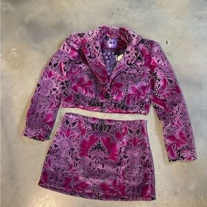ANNA SUI X FREE PEOPLE Pink and Black Velvet Floral Blazer and Skirt Set